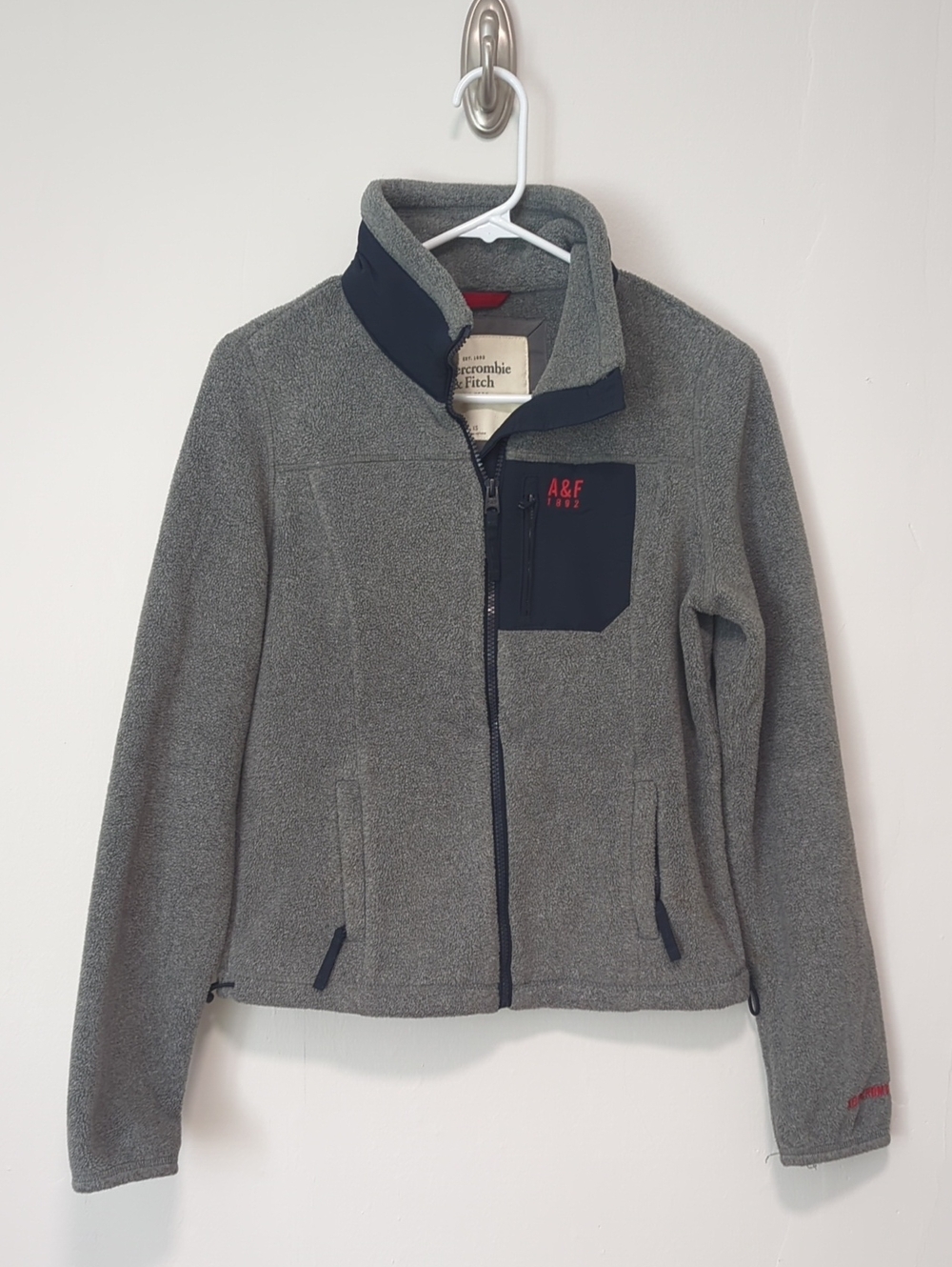 Abercrombie & Fitch Gray Fleece Jacket with Navy Trim
